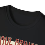 Soul Brings Us Together T-Shirt — Retro Vinyl & Handshake Music Tee