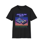 Retro 'Just Blow On It' T-Shirt — Vintage Cassette & Cartridge Gaming Tee