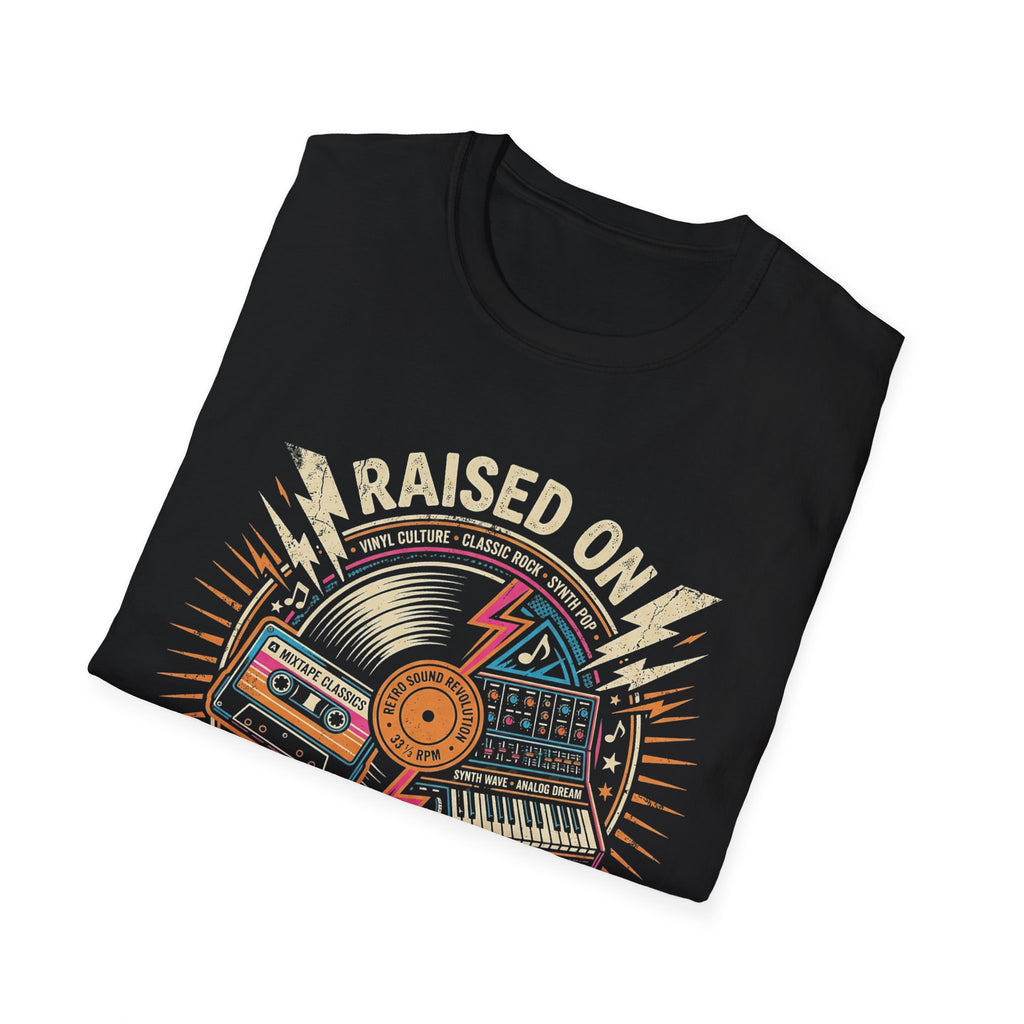 Raised On 70s & 80s Music T-Shirt — Retro Vinyl, Cassette & Synthwave Tee for Music Lovers