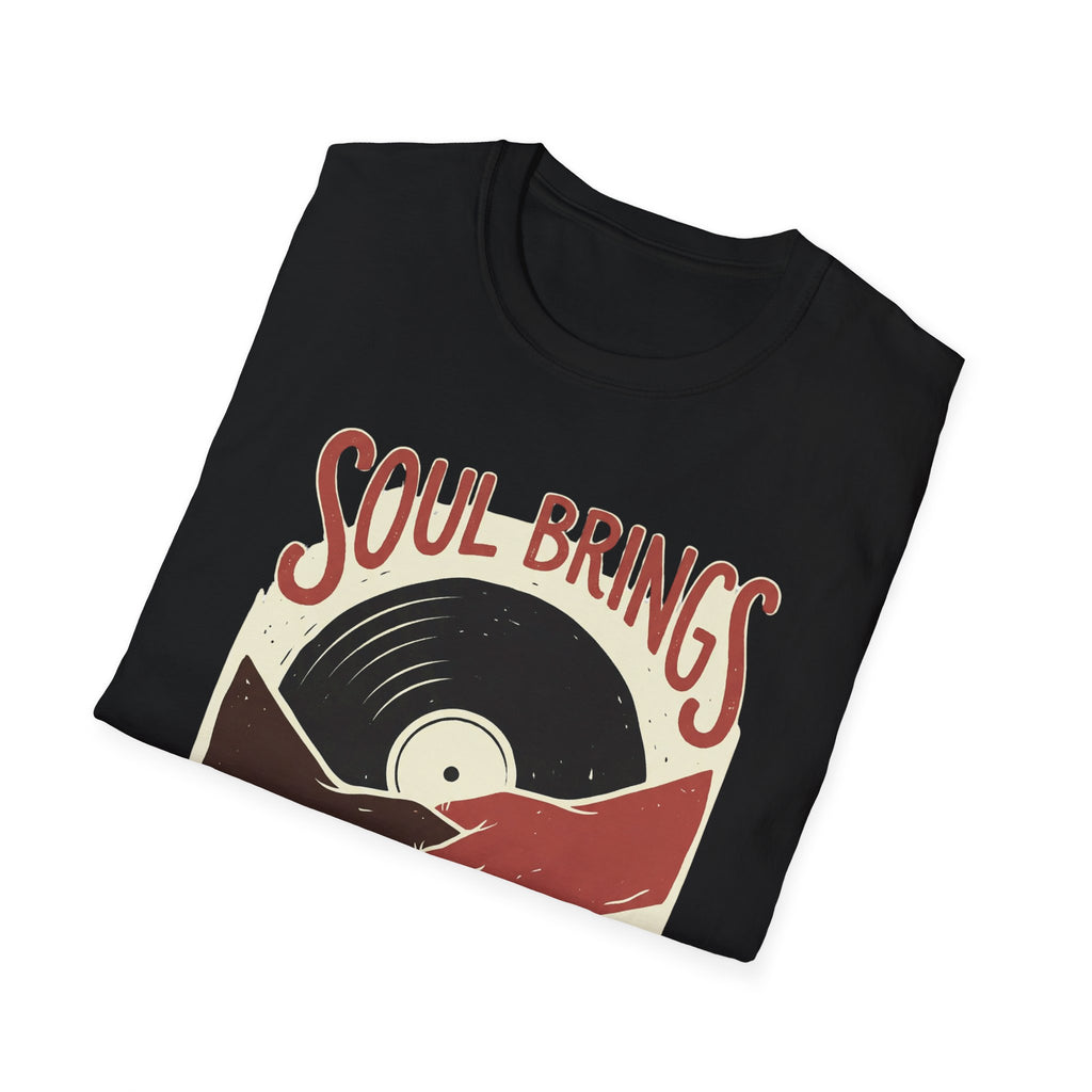 Soul Brings Us Together T-Shirt — Retro Vinyl & Handshake Music Tee