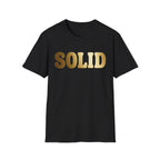 Solid T-Shirt — Gold Retro Letter Graphic Tee